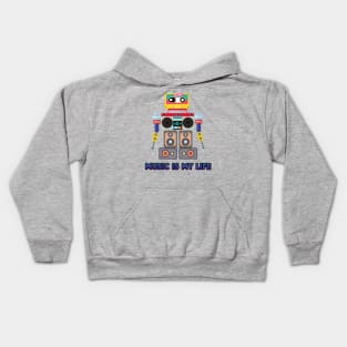 Music is my life,love music, robot Kids Hoodie